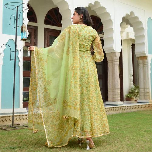 Green Golden Garden organza Anarkali