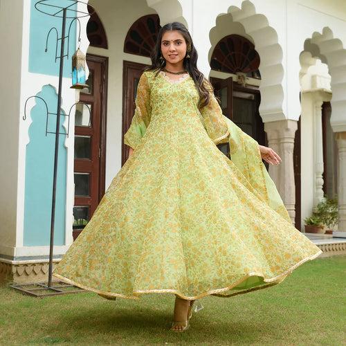 Green Golden Garden organza Anarkali