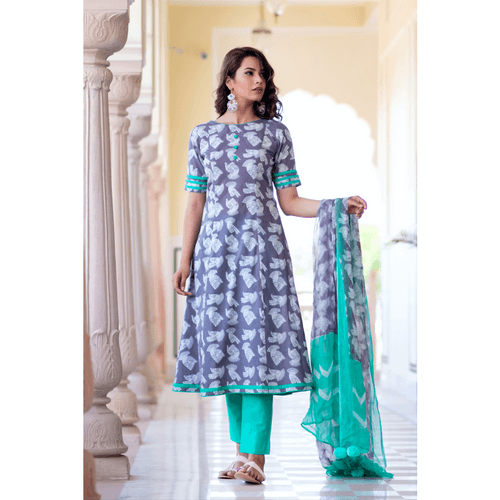 Grey kathak Printed Suit Set