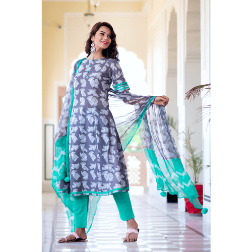 Grey kathak Printed Suit Set