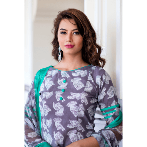 Grey kathak Printed Suit Set