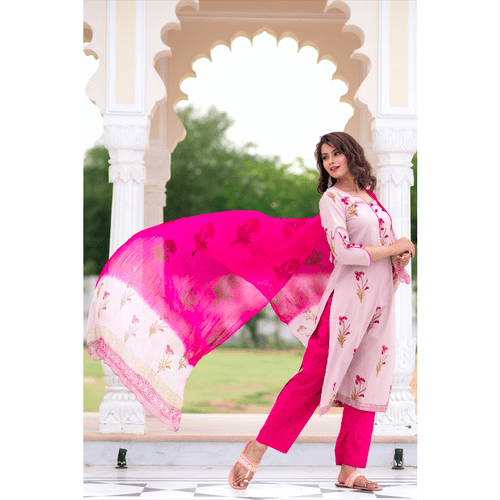 Mauve Pink Block Printed Suit Set