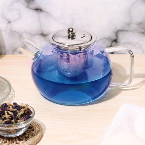 Round Glass Teapot Kettle with Stainless Steel Infuser & Lid