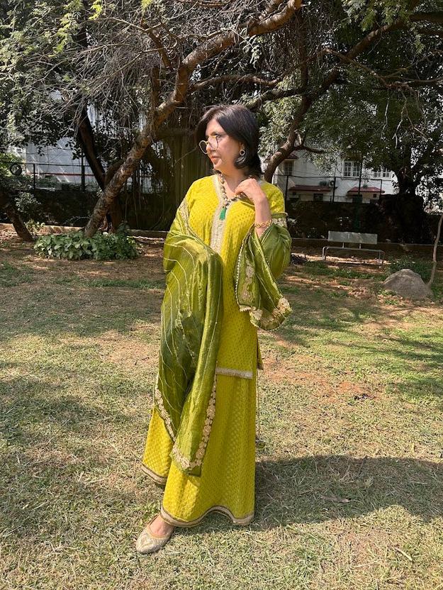 Lime Green Banarasi Kurti Sharara