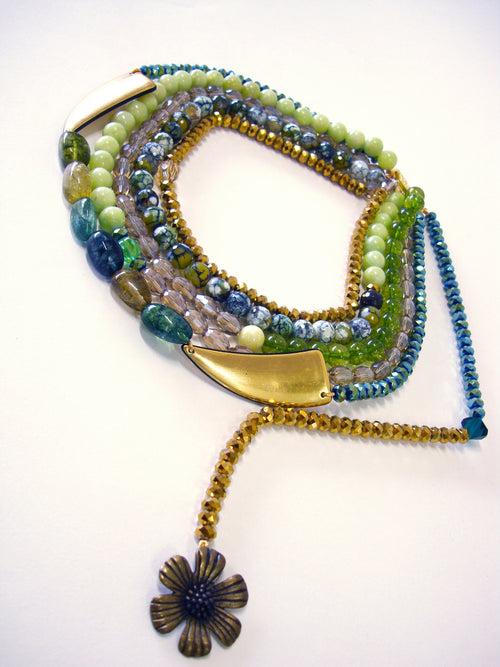 Statement Beaded Green Forest Necklace