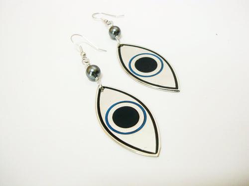 Big Silver Evil Eye Earrings