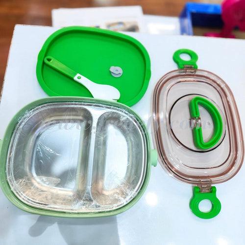 2 Steel Compartment Lunch Box With Spoon & Fork