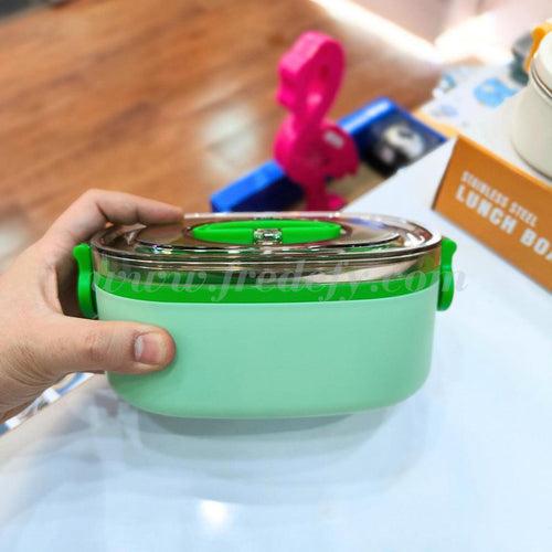 2 Steel Compartment Lunch Box With Spoon & Fork