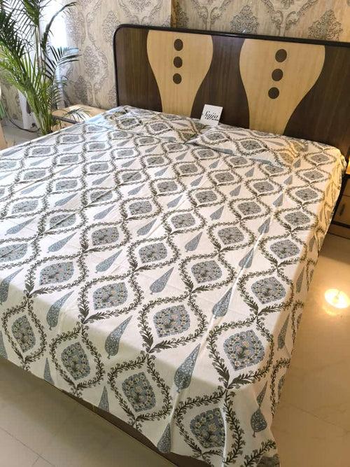 Hand Block Cypress Mughal Butta  Queen | Smaller King Cotton Bedsheets Online 95 inches x 108 inches