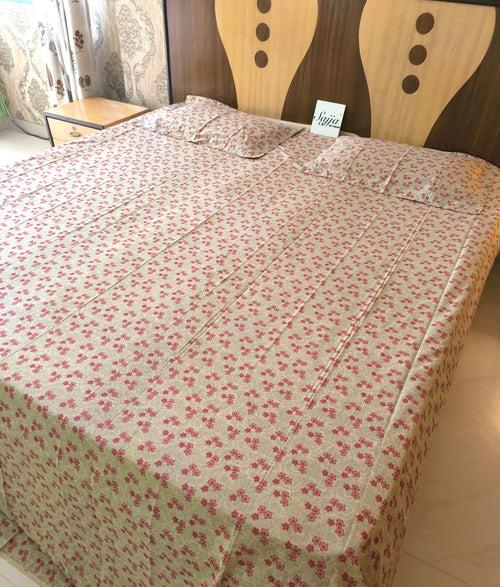 Premium Cotton King Bedsheet Beige Pink Paisley Floral 108 inches x 108 inches
