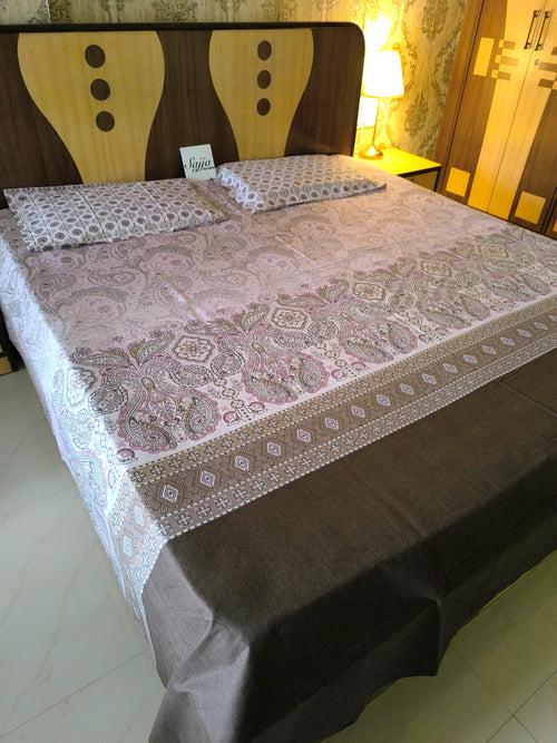 Buy Online Designer Brown Pink Twill Cotton King Bedsheet 108 x 108 inches