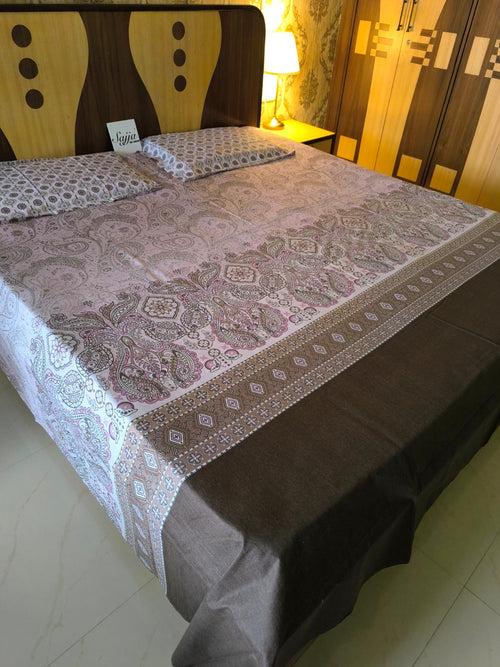 Buy Online Designer Brown Pink Twill Cotton King Bedsheet 108 x 108 inches