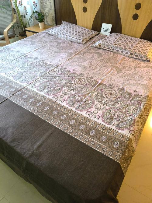 Buy Online Designer Brown Pink Twill Cotton King Bedsheet 108 x 108 inches