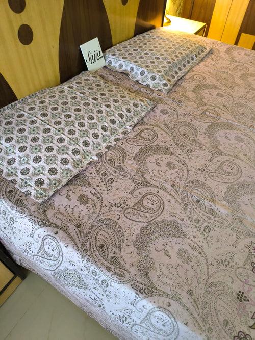 Buy Online Designer Brown Pink Twill Cotton King Bedsheet 108 x 108 inches