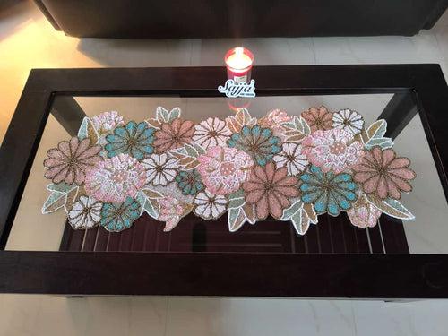 Multicolor Handcraft Pastel Glass Handwoven Beads Table Runner Floral