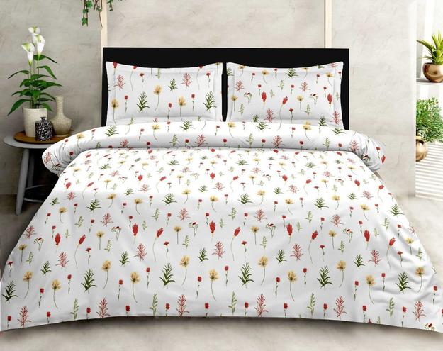 Luxury Opulence Premium Cotton Floral Red  Yellow White Double Bedsheet Queen