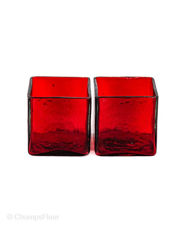 Red Glass Candle Holder-7(Set of 2)