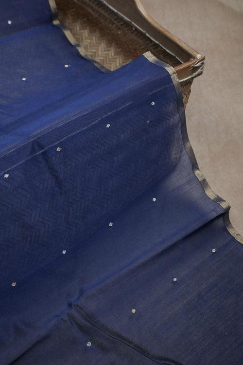 Denim Blue Handwoven Chanderi Fabric