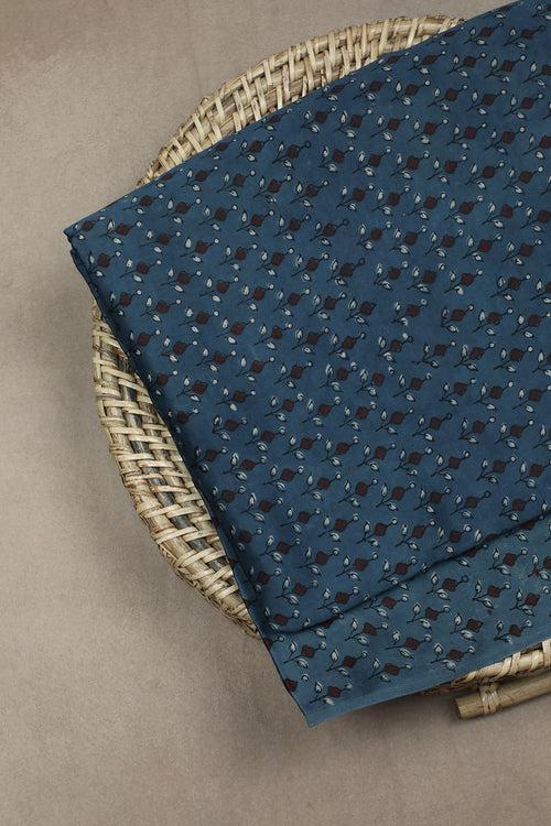 Indigo with Florets Block Printed Modal Silk Fabric