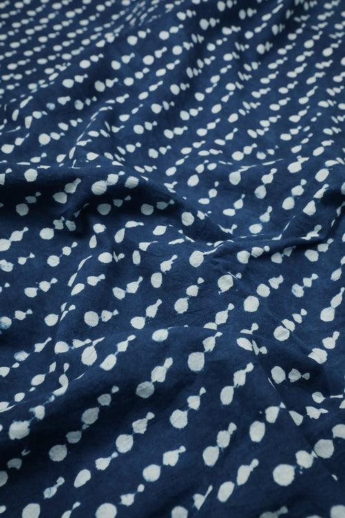 Cream Tiny Florets on Indigo Block Printed Cotton Fabric