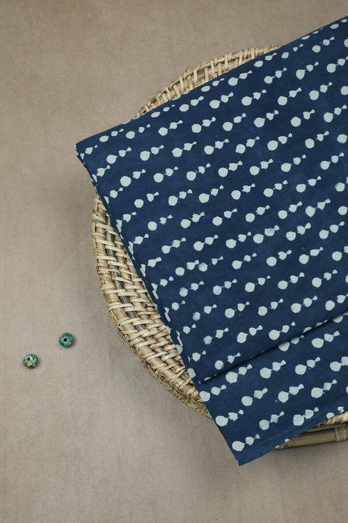 Cream Tiny Florets on Indigo Block Printed Cotton Fabric