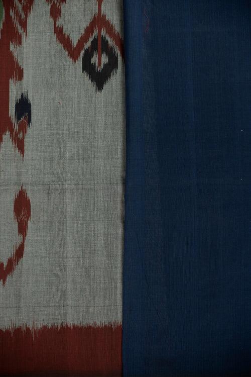 Big Motifs on Ash Grey Ikat Cotton Saree