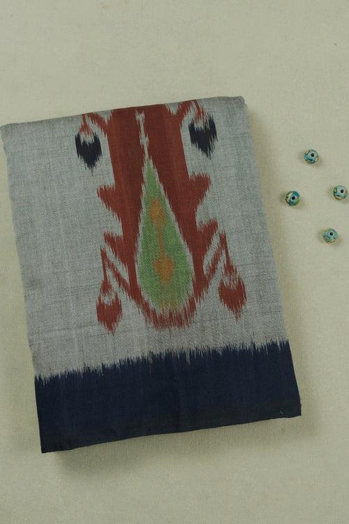 Big Motifs on Ash Grey Ikat Cotton Saree