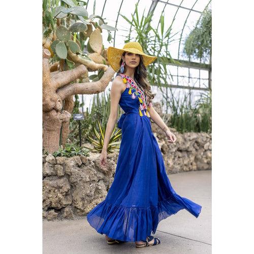 Isa Silk Blue Maxi Dress