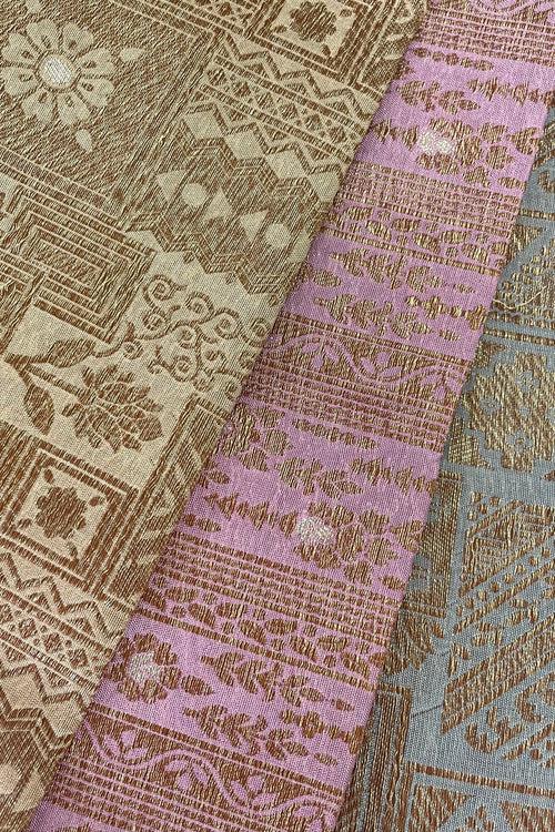 Grey Handloom Pure Katan Silk Gold Zari Brocade Banarasi Fabric