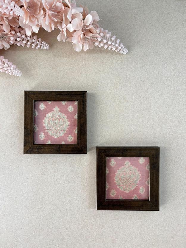 Chanderi Peach Coaster Set - Set of 2 coasters