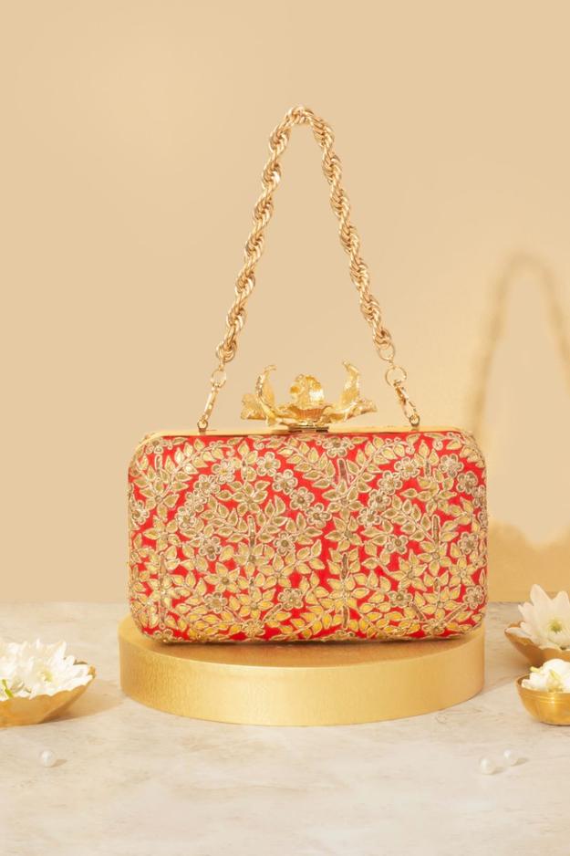 Vanya Box Clutch - Red & Gold