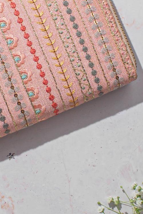 Linea Embroidered Wallet - Peach