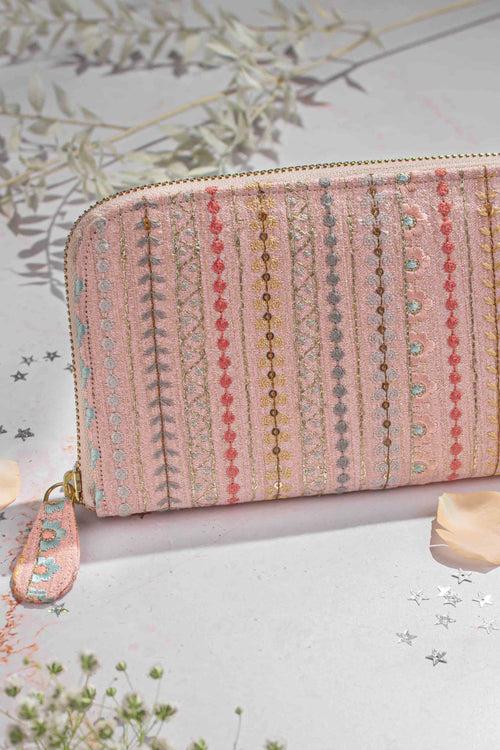 Linea Embroidered Wallet - Peach