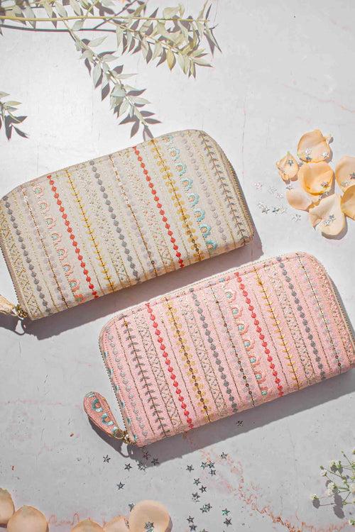 Linea Embroidered Wallet - Peach
