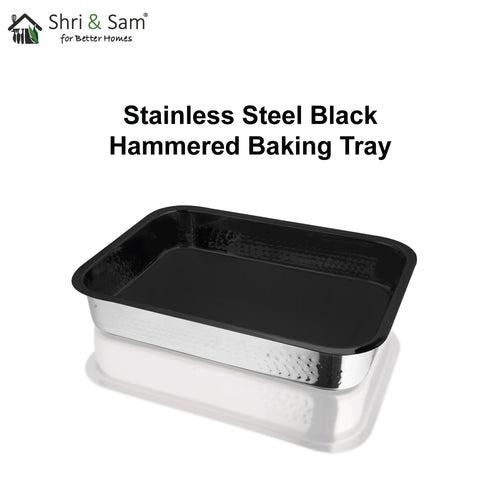 Stainless Steel Hammered Rectangular Baking Tray with Black Coating