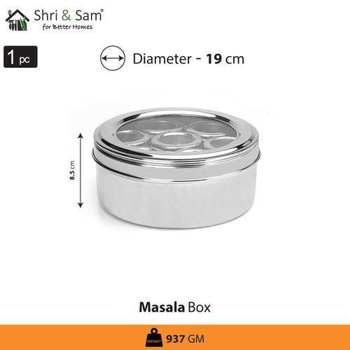 Stainless Steel Masala Box with See Through Lid and 7 Containers with Spoon