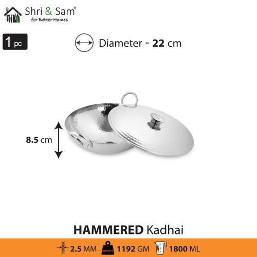 Stainless Steel Triply Deep Hammered Kadhai with SS Lid Pro