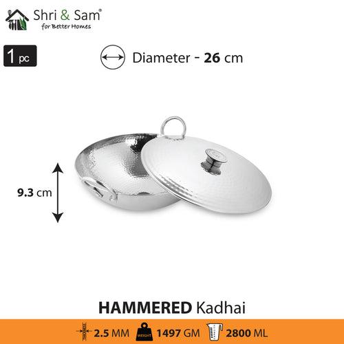 Stainless Steel Triply Deep Hammered Kadhai with SS Lid Pro