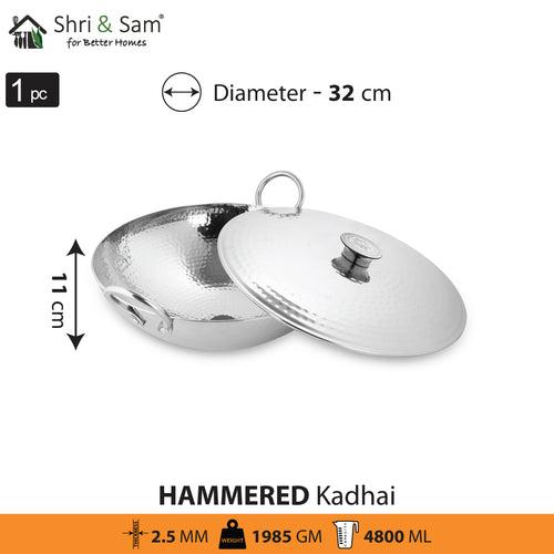 Stainless Steel Triply Deep Hammered Kadhai with SS Lid Pro