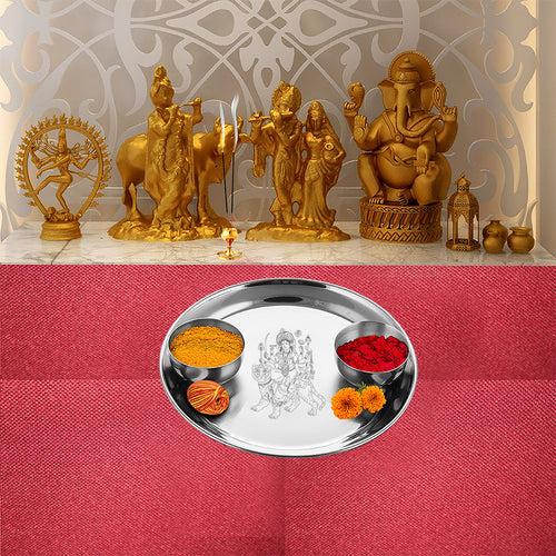 Stainless Steel Pooja Thali Set Durga Mata