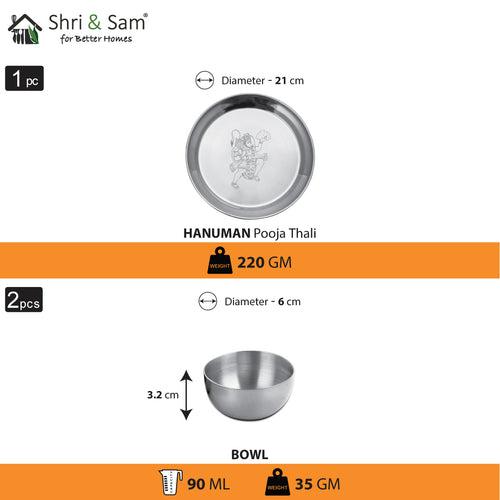 Stainless Steel Pooja Thali Set Hanuman