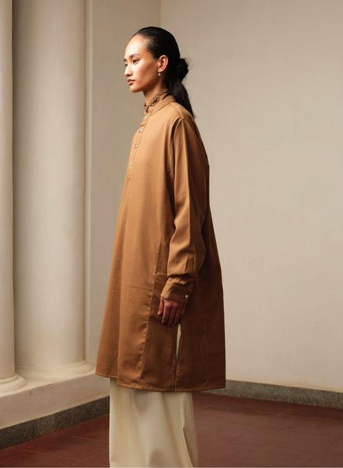 Brown Cotton Drill Kurta