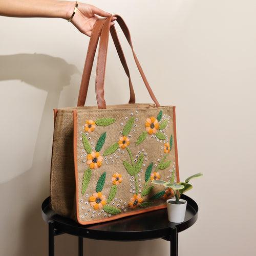 Sunny Garden Jute Tote Bag