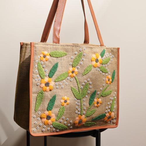 Sunny Garden Jute Tote Bag