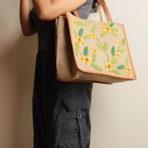 Sunny Garden Jute Tote Bag