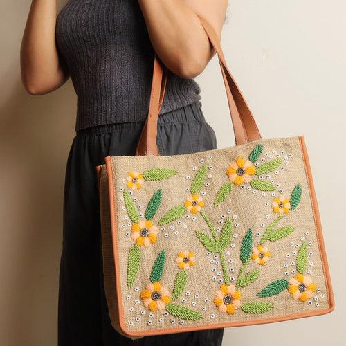 Sunny Garden Jute Tote Bag