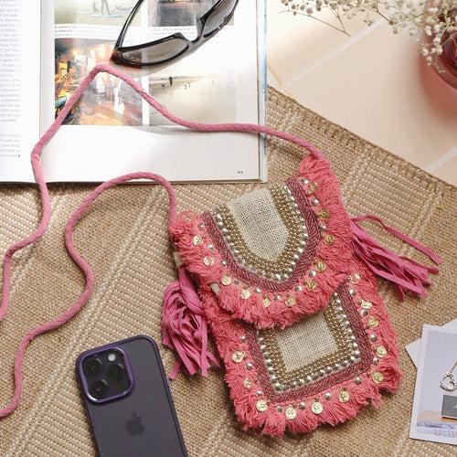 Pink Jute Mobile Sling