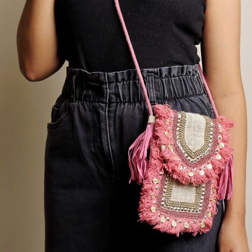 Pink Jute Mobile Sling