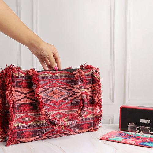 Rumpled Red Jacquard Tote