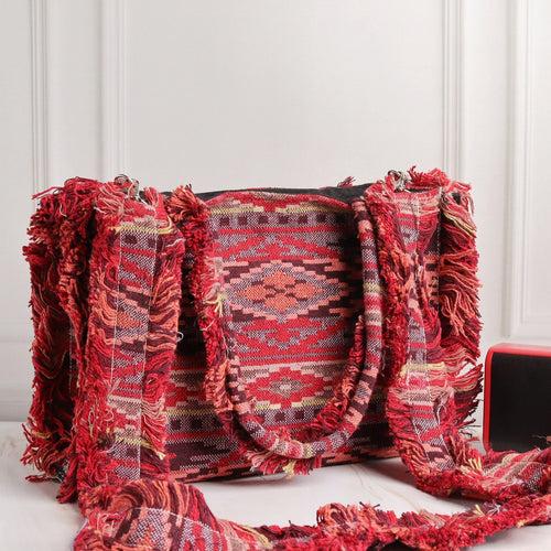 Rumpled Red Jacquard Tote